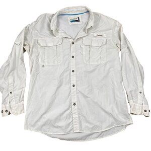 Magellan Outdoors Fishing Shirt L White Mens Relaxed Fit Moisture-Wicking Long S